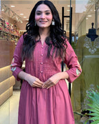 Rose Pink Floral Embroidered Kurta Pant Set with Dupatta for Women