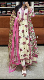 Women's Off White Palm Tree Printed Kurta Pant Set with Floral Printed Dupatta | Elegant Ethnic Wear#women printed kurta pant set#