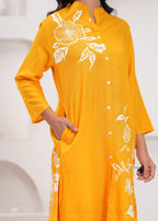 Women’s Mustard Yellow Floral Printed Kurta Pant Set