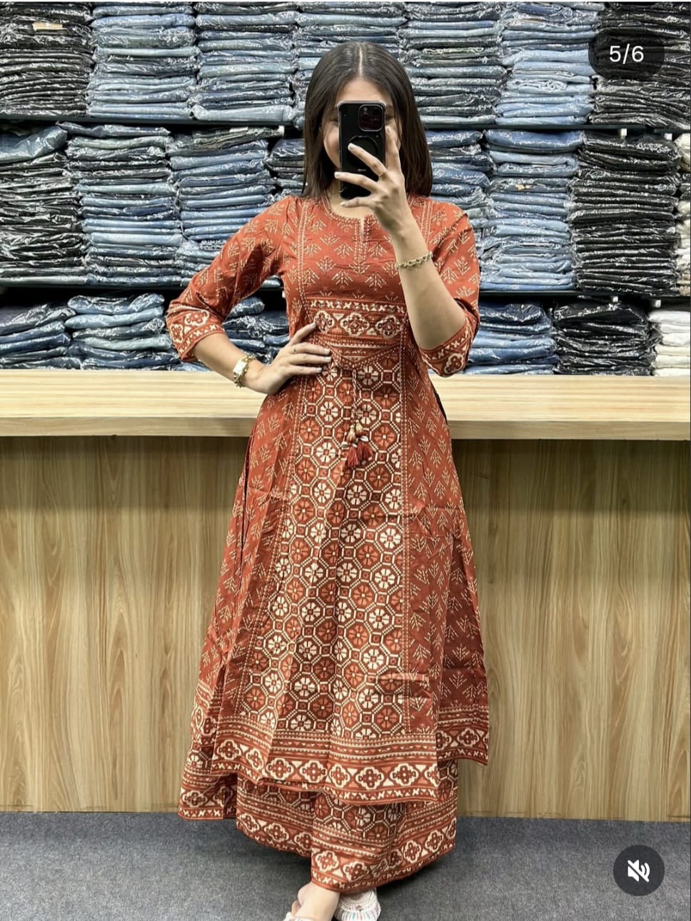 Women's Rust Brown Printed Anarkali Kurta Pant Set with Dupatta set#women suit#salwar suit set#