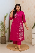 Women's Rani Pink Floral Printed Straight Kurta with Pants Set