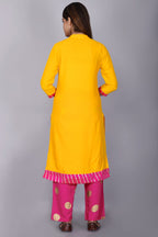 Women's Yellow Printed Kurta Palazzo Dupatta Set with Mirror Work and gota work kurti,pink palazzo