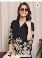 Women's Black Floral Printed Co-Ord Set – Stylish Shirt