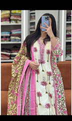 Women's Off White Palm Tree Printed Kurta Pant Set with Floral Printed Dupatta | Elegant Ethnic Wear#women printed kurta pant set#