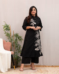 Women's Black Floral Print Kurta Pant Set