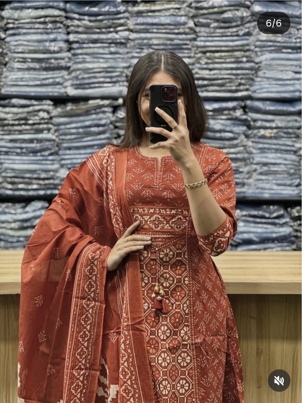 Women's Rust Brown Printed Anarkali Kurta Pant Set with Dupatta set#women suit#salwar suit set#