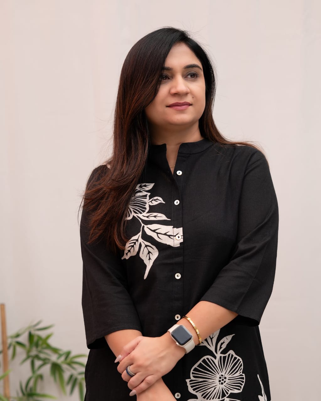 Women's Black Floral Print Kurta Pant Set