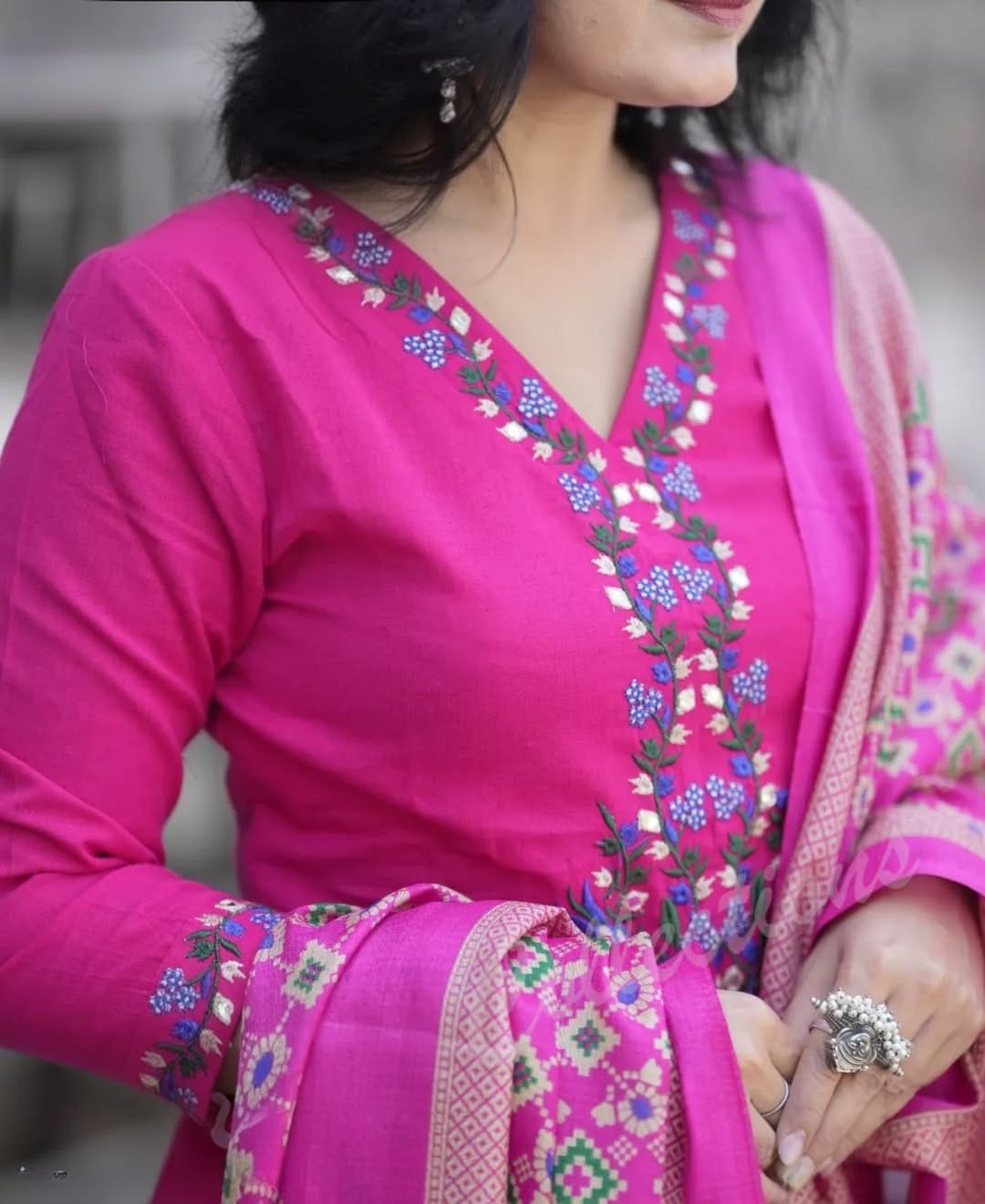 Women's Pink Embroidered Kurta Pant Set with Printed Dupatta