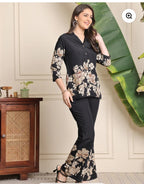 Women's Black Floral Printed Co-Ord Set – Stylish Shirt