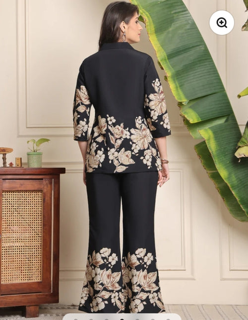 Women's Black Floral Printed Co-Ord Set – Stylish Shirt