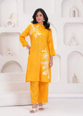 Women’s Mustard Yellow Floral Printed Kurta Pant Set